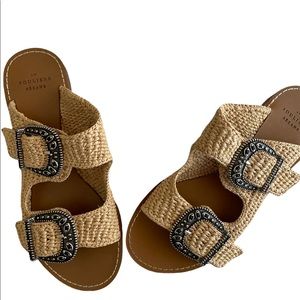 Sézane low jade sandals size 37 in raffia